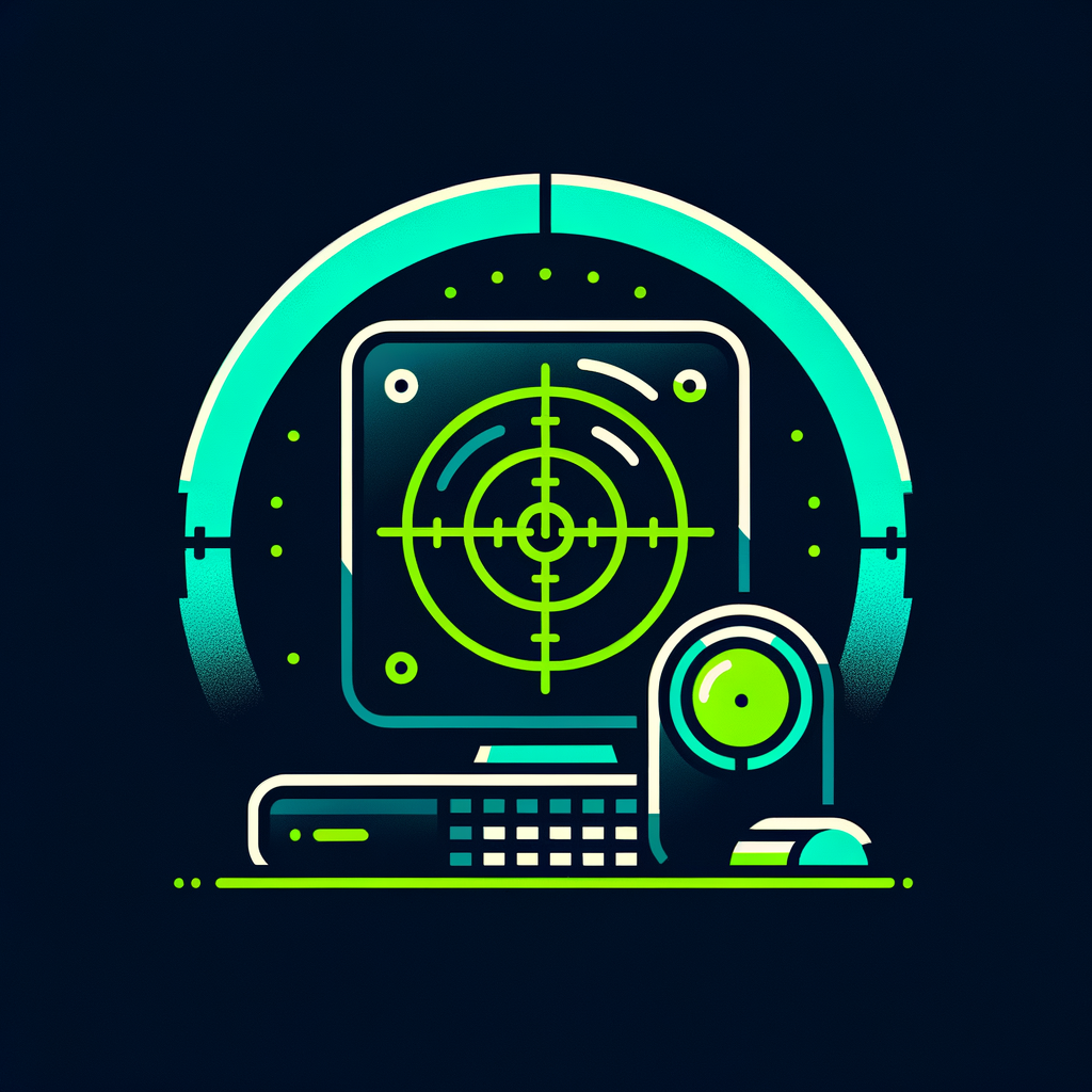 minimal flat vector icon of a network scanner, radar sweep, cybersecurity theme, dark background, neon green accents, simple, no text