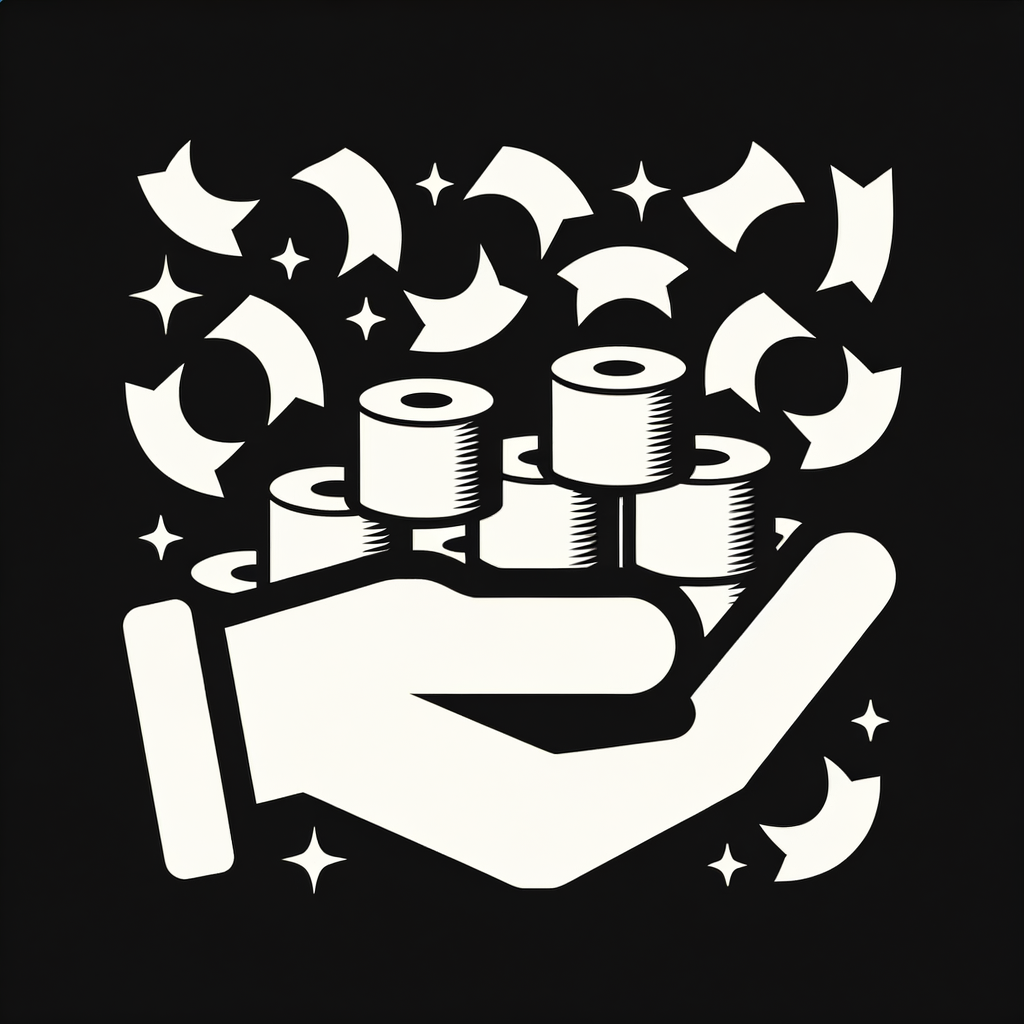 crée une icone noir et blanc 2d  a copier coller essaye de représenter: Essuie-mains ou papier absorbant disponibles en quantité.