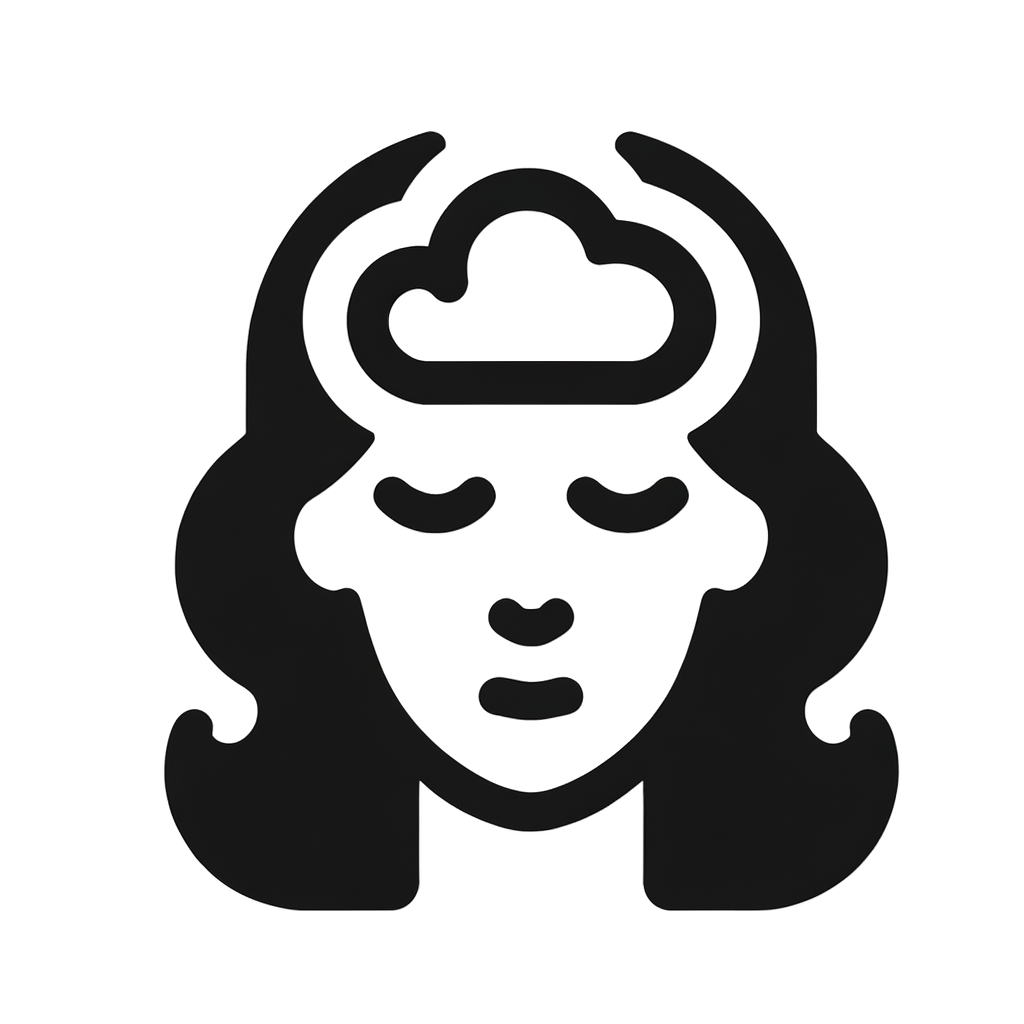A woman who barely speaks Persian and has a cloud above her head (as if she is thinking) should be made into a minimal icon with PNG output. The entire face should be completely minimal.