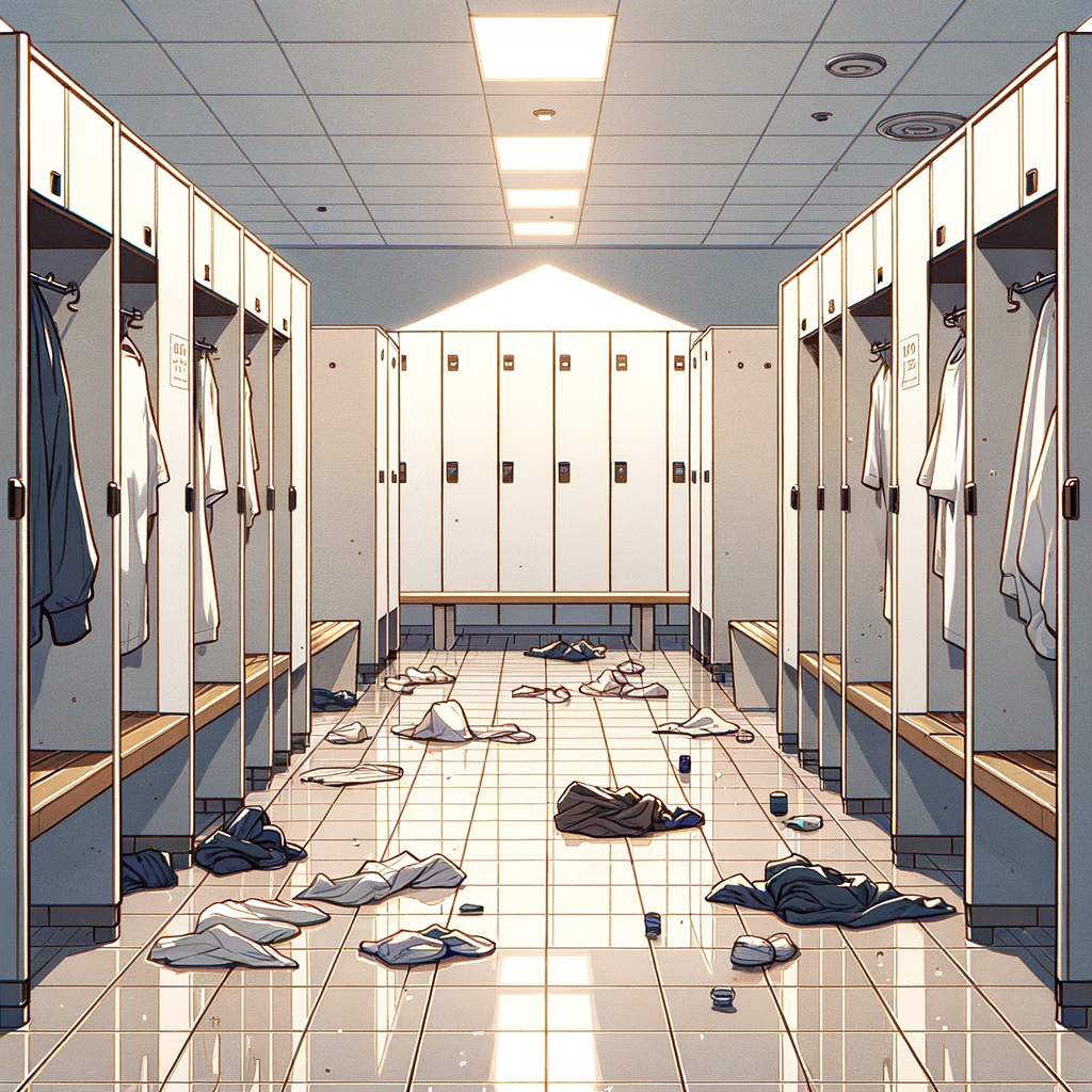 The changing room was clean and tidy, with floors free of dirt and watermarks, and no clothes or objects left lying on the floor.