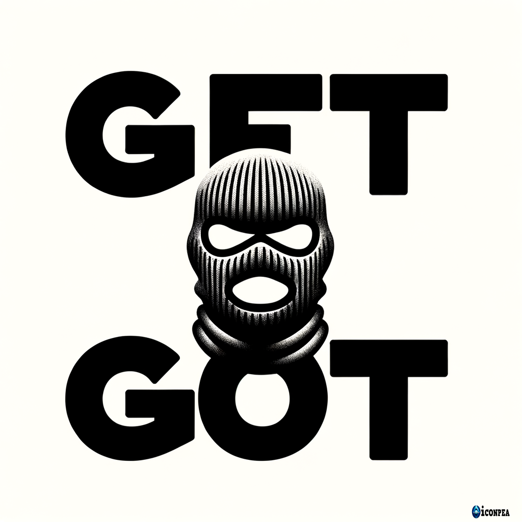 The words "GET GOT" in bold capital letters, with a balaclava swapped out for the "O" in "GETGOT"