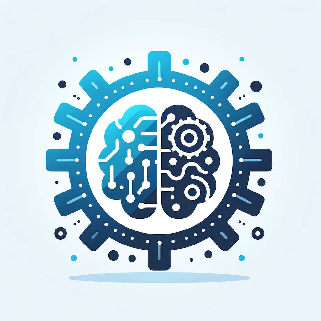 minimal icon, gear combined with abstract brain or network nodes, rule engine, data processing, industrial automation, blue gradient, clean vector style, no text, simple geometric shapes