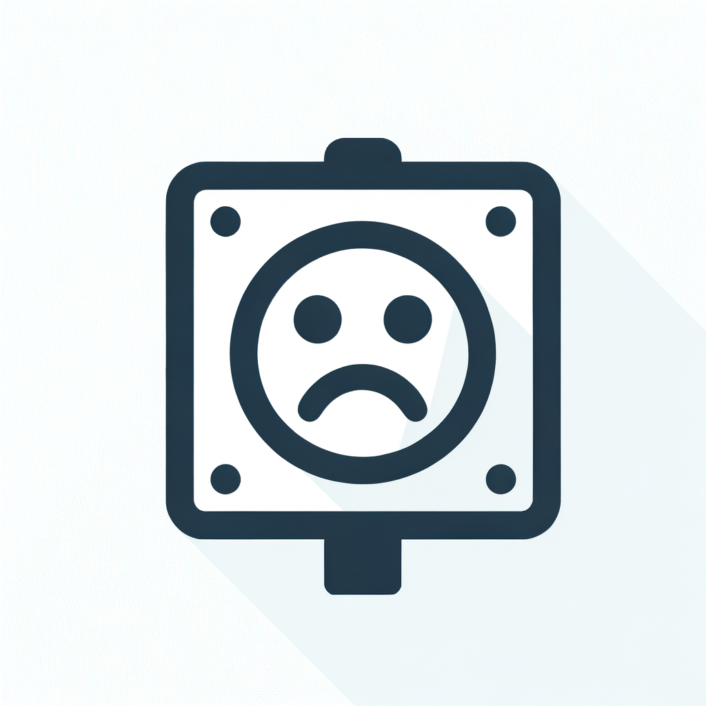 minimal flat vector icon, simple shapes, bold thick outline, no shading, 2 colors, centered, no background, a road sign with a sad face symbol