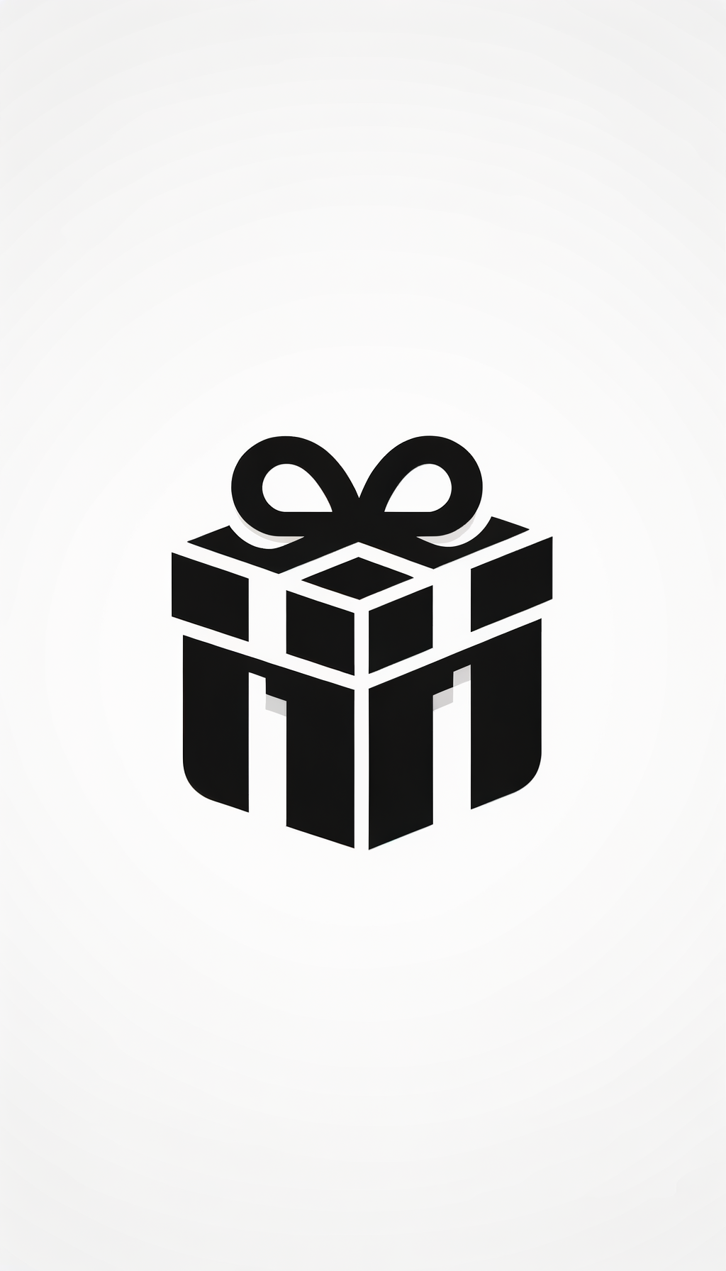 A small cube-shaped (classic) wrapped present/gift icon, black and white, clean and stylish, cool icon design.