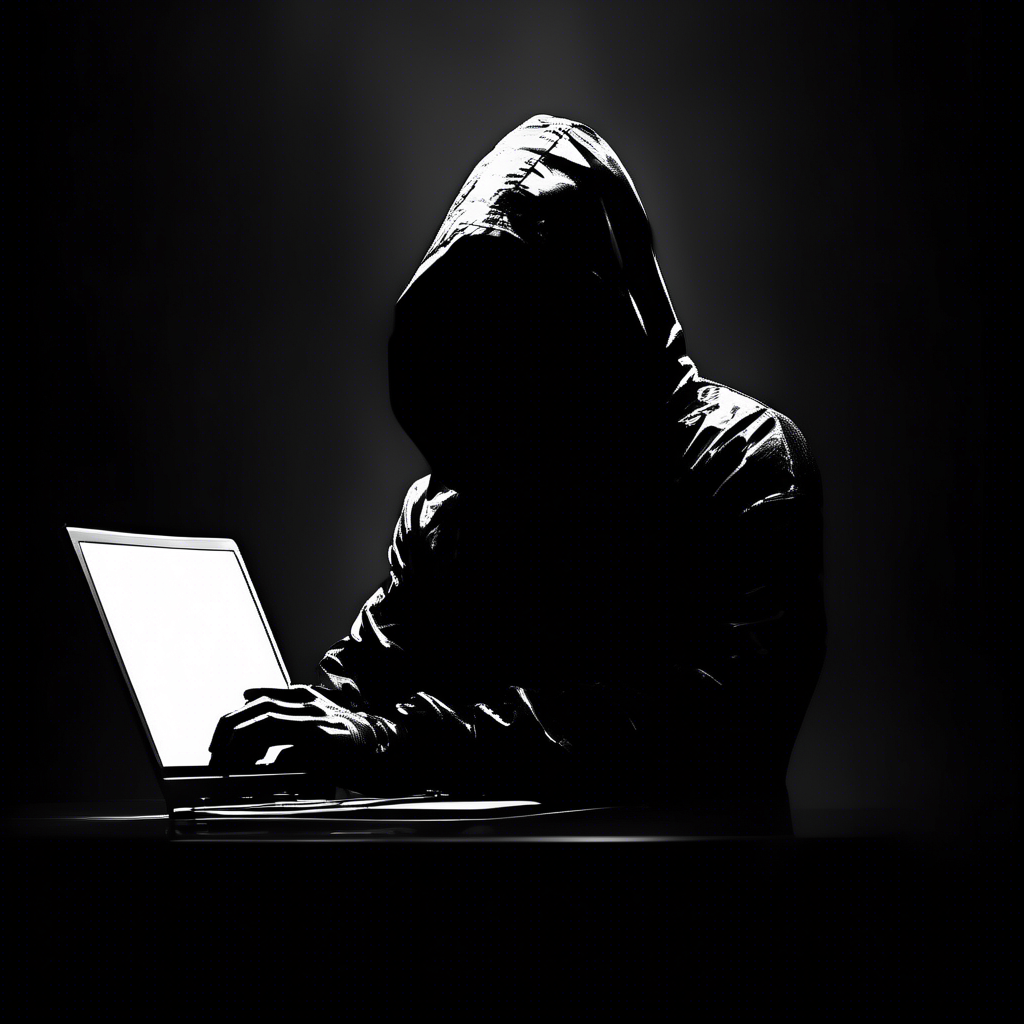cyber hacker siluette in black and white moody dark atmosphere