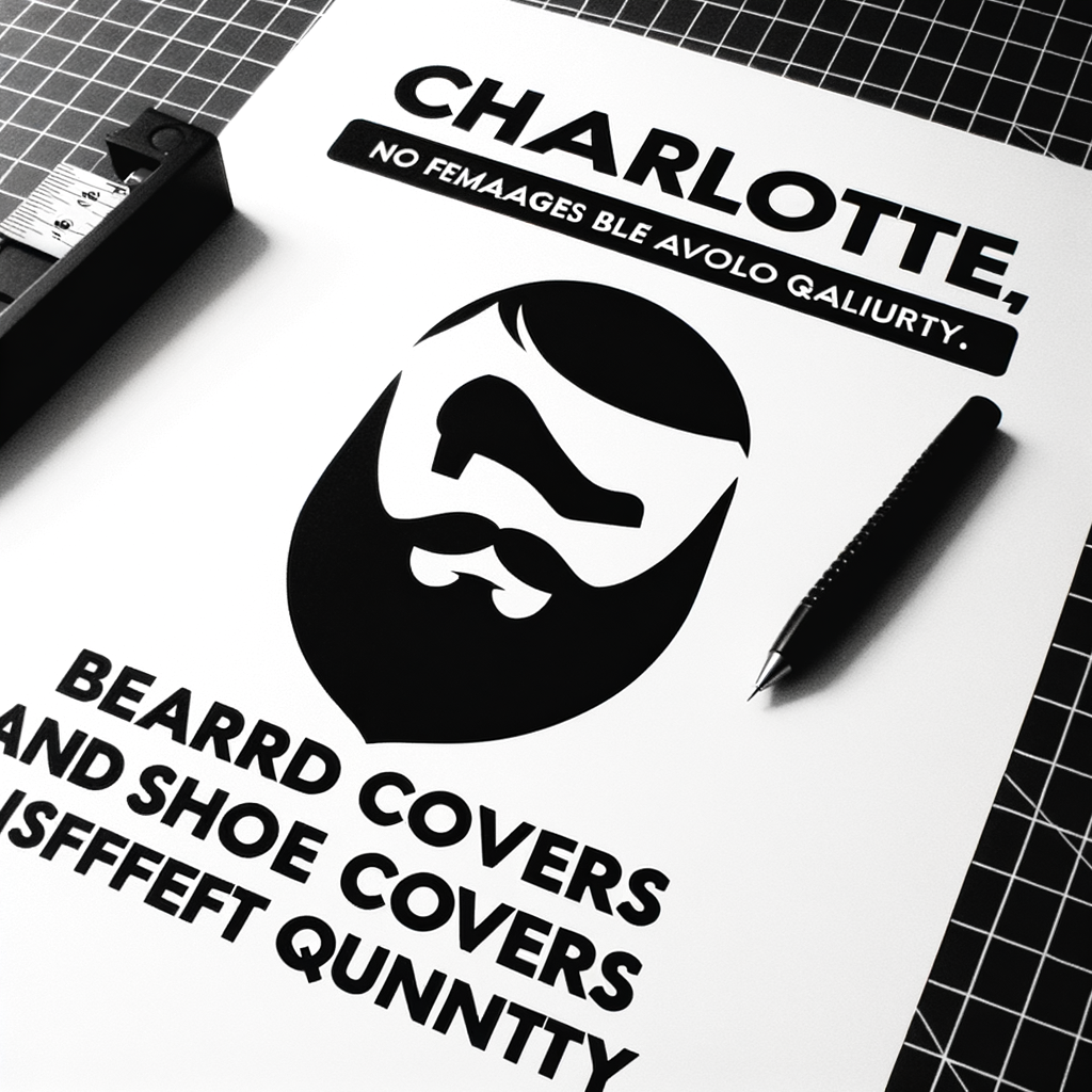 je veux générer une petit icone en noir et blanc proportion 2cm sur 2 cm sur une feuille A4, essaye de représenter: Charlotte, Caches-barbe et sur-chaussures disponibles en quantité suffisante attention ne met pas d'image de femme