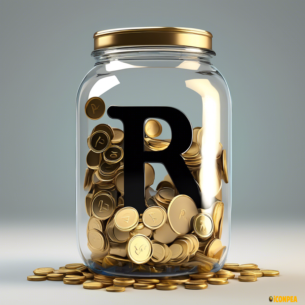A graphic simple jar that filled with "R" coins from falling inside smooth animation, no background on it