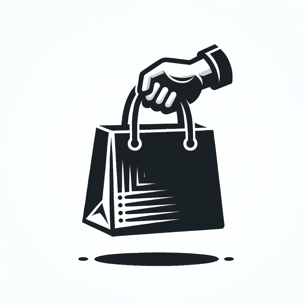 A bag full of shopping, held by one hand, is presented as a completely minimal icon.