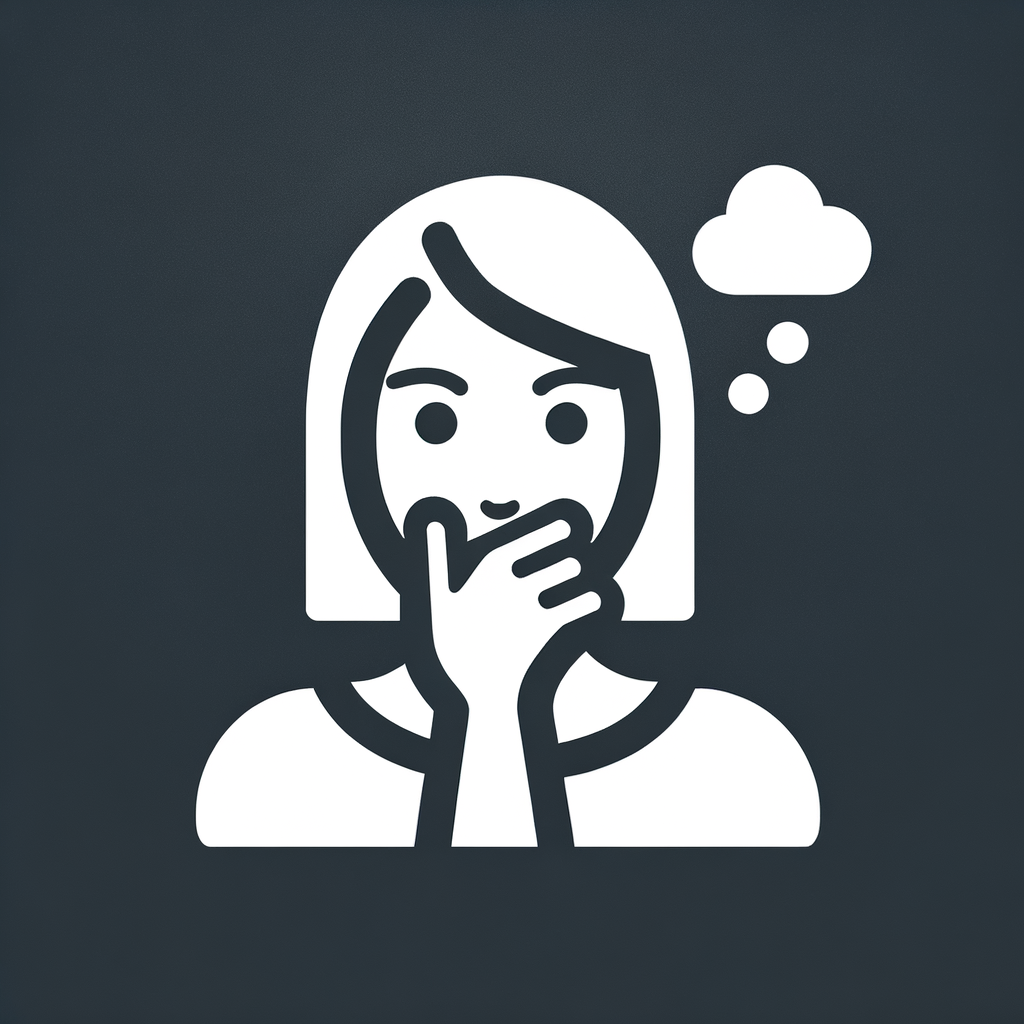 Create a woman covering her mouth and having a cloud above her head (as if she is thinking) as a minimal icon with PNG output. The entire face should be completely minimalist.