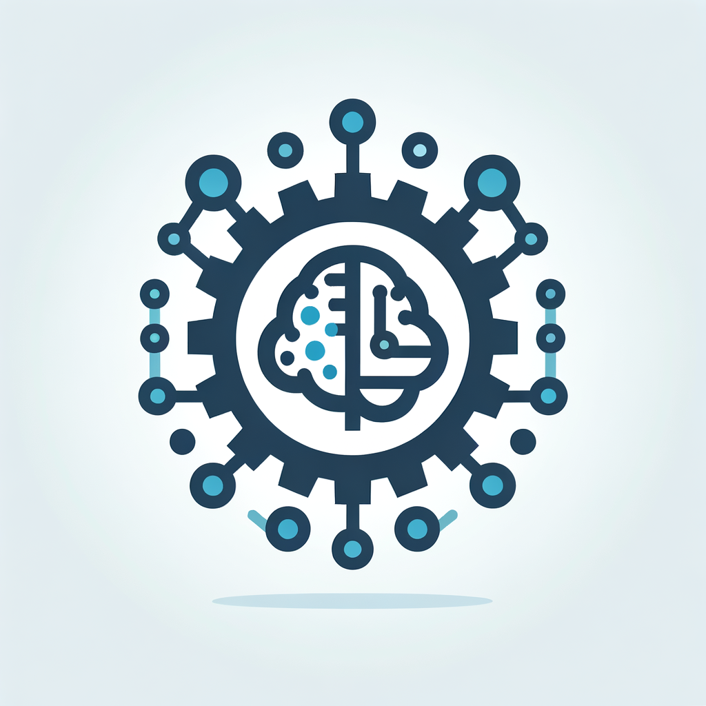 minimal icon, gear combined with abstract brain or network nodes, rule engine, data processing, industrial automation, blue gradient, clean vector style, no text, simple geometric shapes, very simple, minimal detail, app icon, recognizable at small size