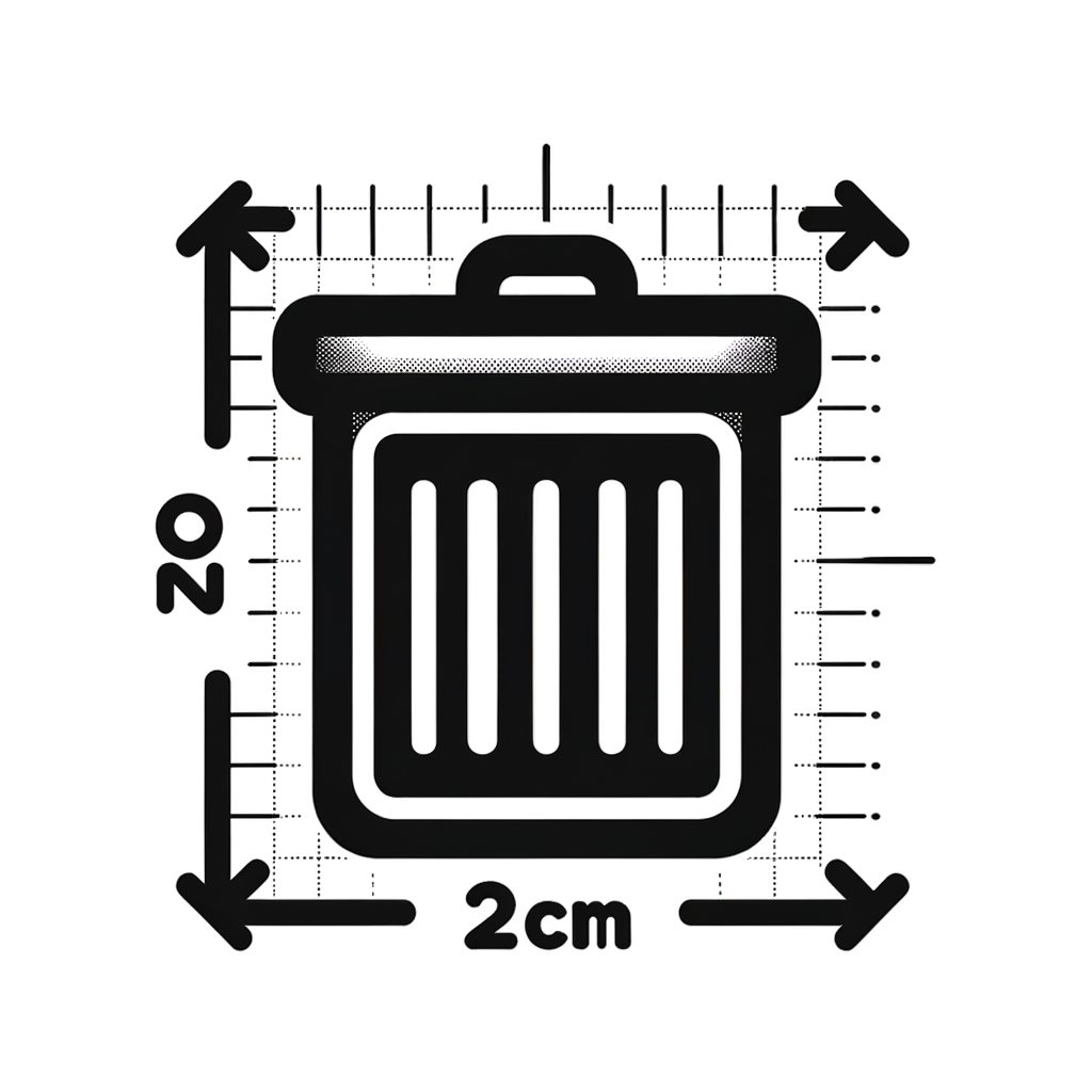 crée une icone noir et blanc 2d de dimention suivant( 2cm sur 2cm )a copier coller d'un emballaged'une poubelle propre et vide