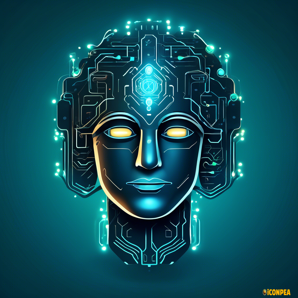 Create a sleek and modern app icon featuring a wise, futuristic AI figure. The design should depict a glowing, cybernetic face or a digital sage with an illuminated brain, symbolizing intelligence and deep thought. The figure should have an abstract or neural-network-inspired head, incorporating elements like circuits, flowing data lines, or a holographic effect. Use deep blue, neon cyan, and metallic silver tones to convey wisdom and high-tech mastery. The background should have a subtle futuristic grid or glowing aura to enhance the sense of advanced intelligence and a mastermind presence.