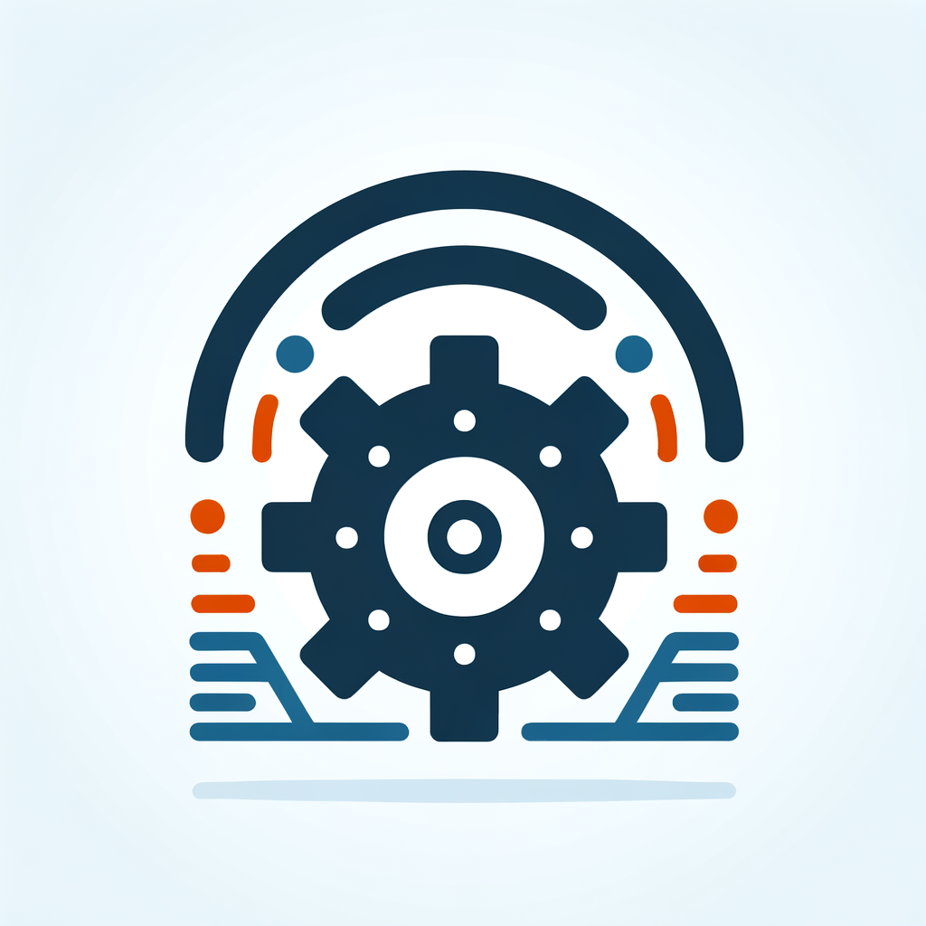 modern flat icon, gear with signal waves, real-time monitoring system, industrial IoT style, dark blue with orange accents, minimalistic, clean lines, vector icon, no text, white background