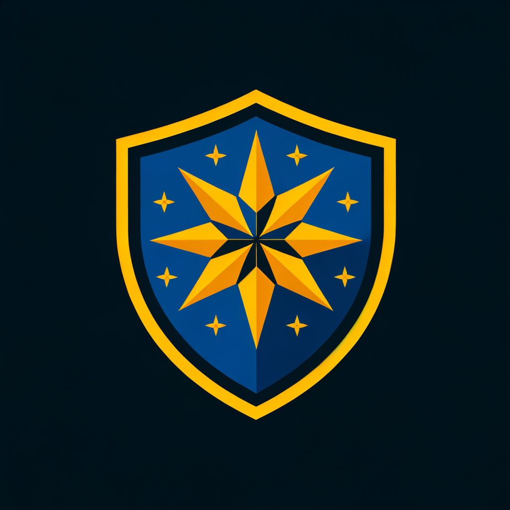 a dark blue shield with a yellow 6 points star in the middle png