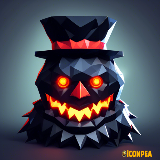 the head of an evil black snowman with red eyes, who has a big gear instead of a hat and a bitten carrot instead of a nose