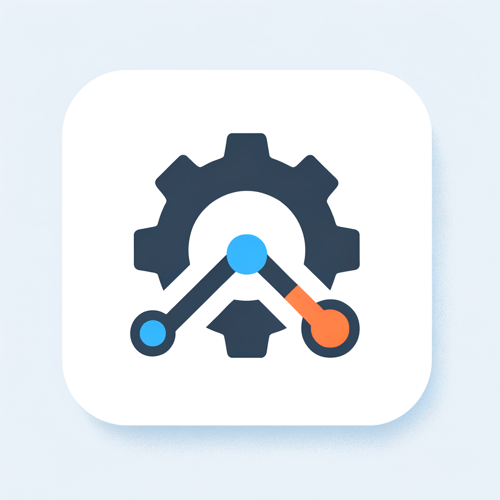 minimal flat icon, gear combined with line chart, industrial automation, PLC monitoring, blue and orange color scheme, clean vector style, modern UI, no text, white background, simple shapes, high contrast, modern, app icon