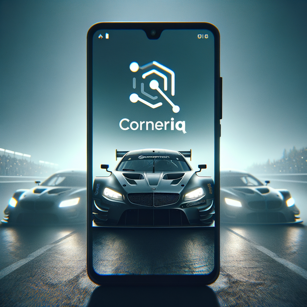 create me a logotype for an android app that is about racing. App compare two racing laps, same track, same cars, two racing laps. app name is CornerIQ. Create a logotype for that app.