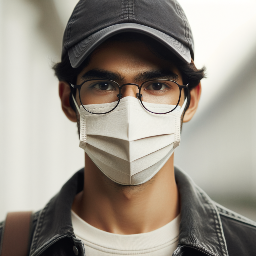 A man with a cap, mask, and glasses