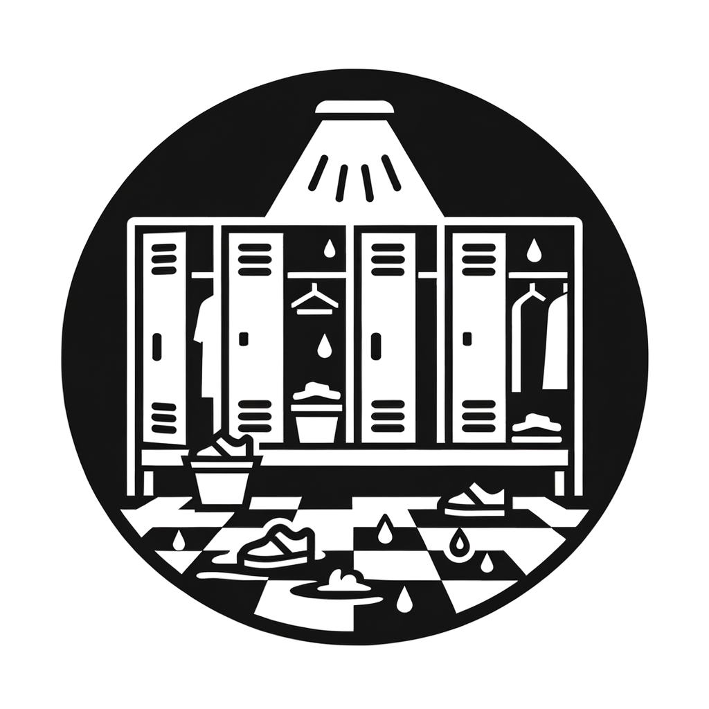 je veux générer une petit icone en noir et blanc pour mettre dans un tableau elle doit représenter ce qui est noté dans la meme ligne : Vestiaire propre, rangé, sols sans saletés ni traces d’eau, sans vêtements ou objet laissé au sol traînants. Avec des vêtement rangé dans les armoires