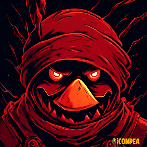 the head of an evil dark red snowman with red eyes, who has a big gear instead of a hat and a bitten carrot instead of a nose