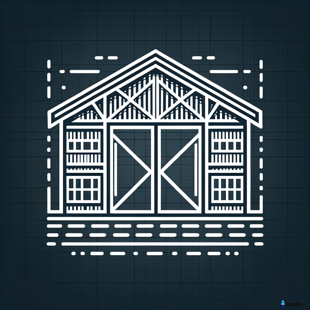 Open warehouse / shed outline icon, transparent background
