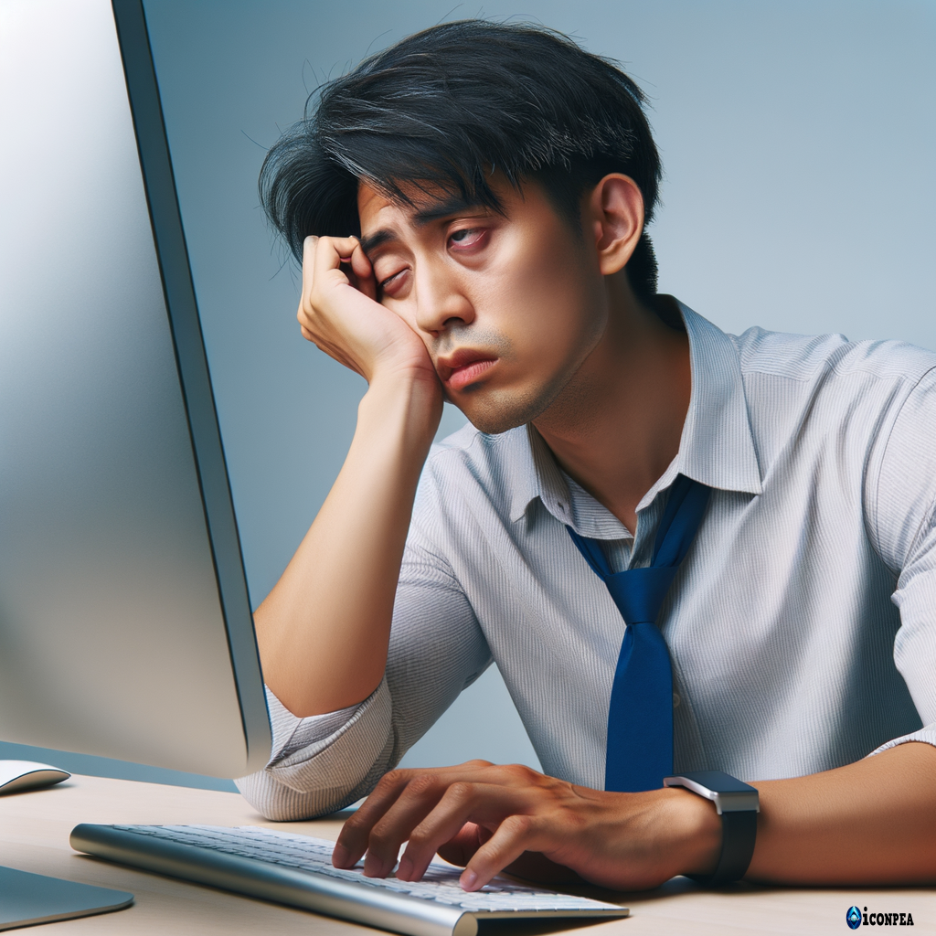 피곤한 컴퓨터하는 남자 만들어줘 아랍사람 말고 동양인으로 만들어봐