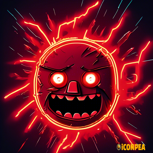 the head of an evil dark red snowman with red eyes, who has a big gear instead of a hat and a bitten carrot instead of a nose