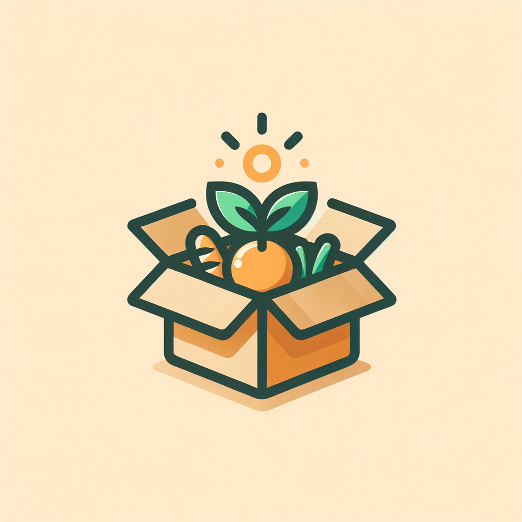 A clean and modern logo for a mobile app called "SAVR".  Design features a minimal open surprise box (blind box) with a small green leaf growing out of it, symbolizing sustainability and food rescue.  Include subtle food elements like bread or vegetables inside the box.  Style is flat, soft, friendly, and rounded.  Color palette: green, warm orange accents, and light beige background.  Typography is simple, geometric, and modern.  Centered composition, no mockup.