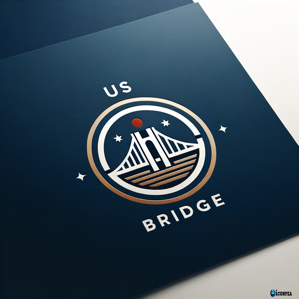 Create a premium, minimal, professional logo for “US Bridge” with the text exactly as: US Bridge Use an elegant, simple bridge icon inspired by the letters U and S, clearly readable and high-end. The style should be modern, corporate, timeless, and suitable for business consulting and global services. Colors: blend navy blue and white with elegant royal gold, with red used minimally as an accent. The logo must be clean, balanced, and look great on dark and light backgrounds without any words extra only US Bridge ..