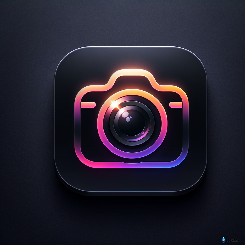 1024×1024 px premium black-style app icon, designed for iPhone. Elegant black background with a subtle gradient for depth. In the center, the Instagram-style camera symbol with a pink–violet–orange gradient outline, typical of the Instagram logo. Add a subtle neon or glossy glow effect, with smooth, modern lines. Below the symbol, the word “Bio” in pure white (#FFFFFF), using a clean, sans-serif, centered font. The overall look should feel minimalist, professional, and high-end, with a slight 3D effect and soft highlights around the edges.