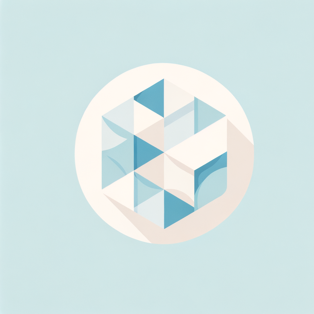 Minimalistic app icon for "MomStore", abstract geometric shape, modern and clean design, soft pastel colors (light blue, white), flat design, easily recognizable at small sizes, simple and professional, no text, no illustrations of babies, suitable for mobile app icon