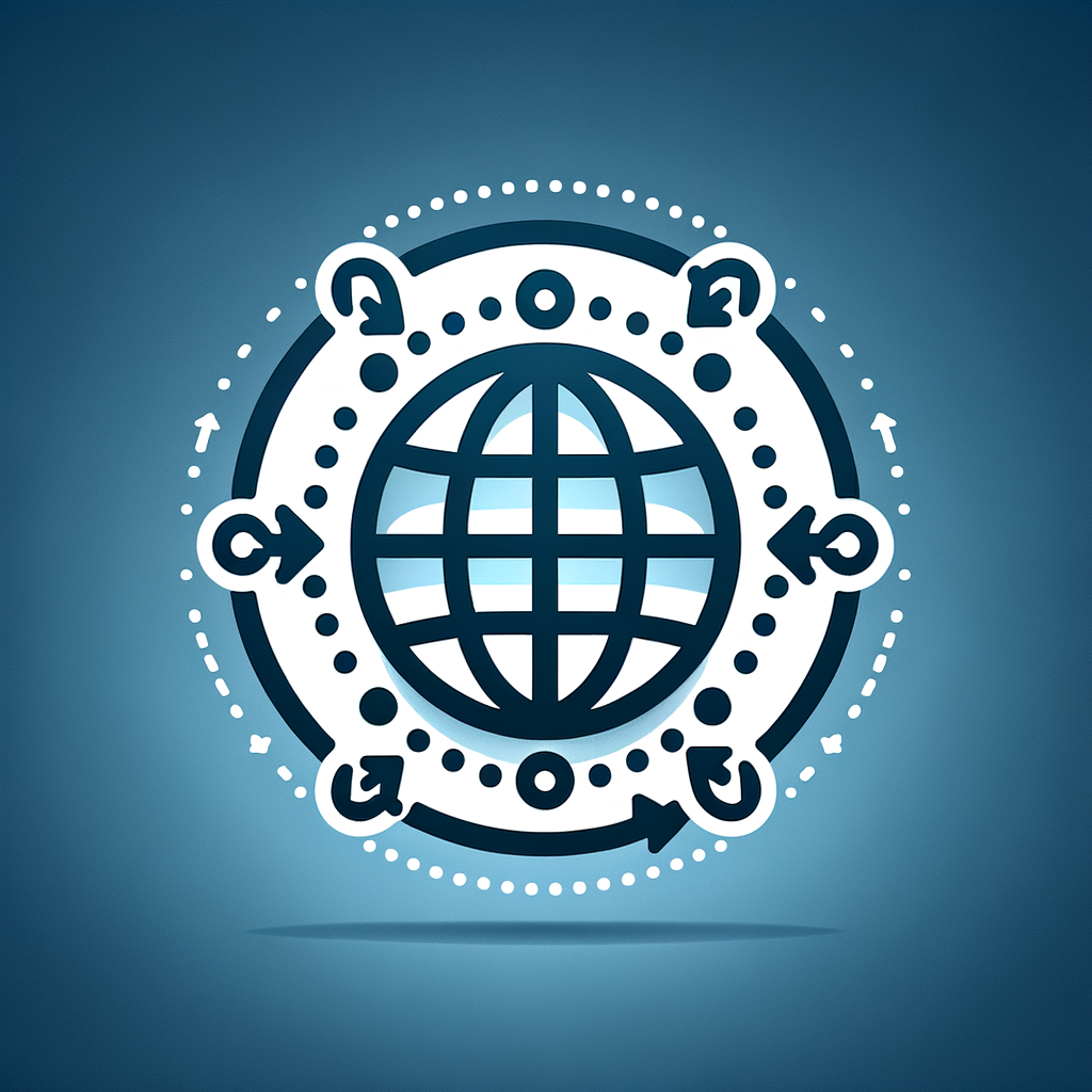 Minimal app icon, globe with connected nodes and repeating arrows, representing HTTP requests and polling, flat vector style, clean lines, modern SaaS design, blue gradient background, no text, centered layout