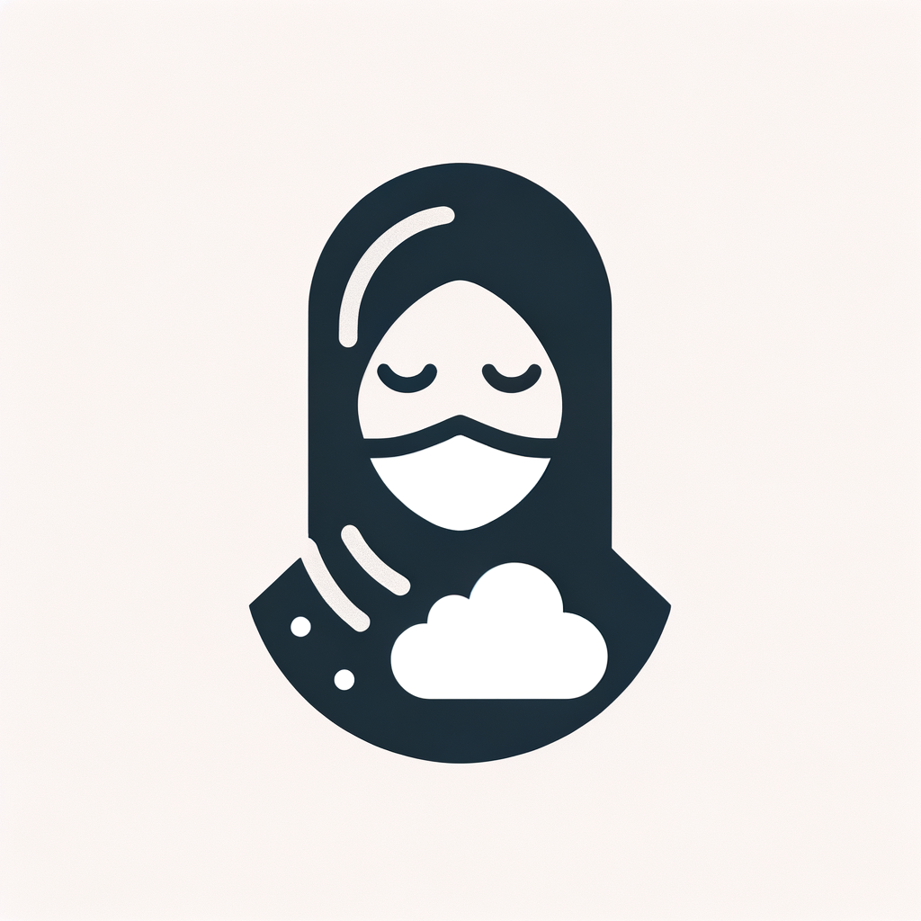 A woman wearing a hijab covering her mouth and above her head is a cloud (as if she is thinking). Make it into a minimal icon and output it as a PNG. The entire face should be completely minimal.