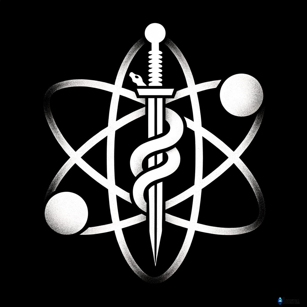 TPK, white text on a black background, an atom symbol with a snake inside and a sword piercing the atom from top to bottom