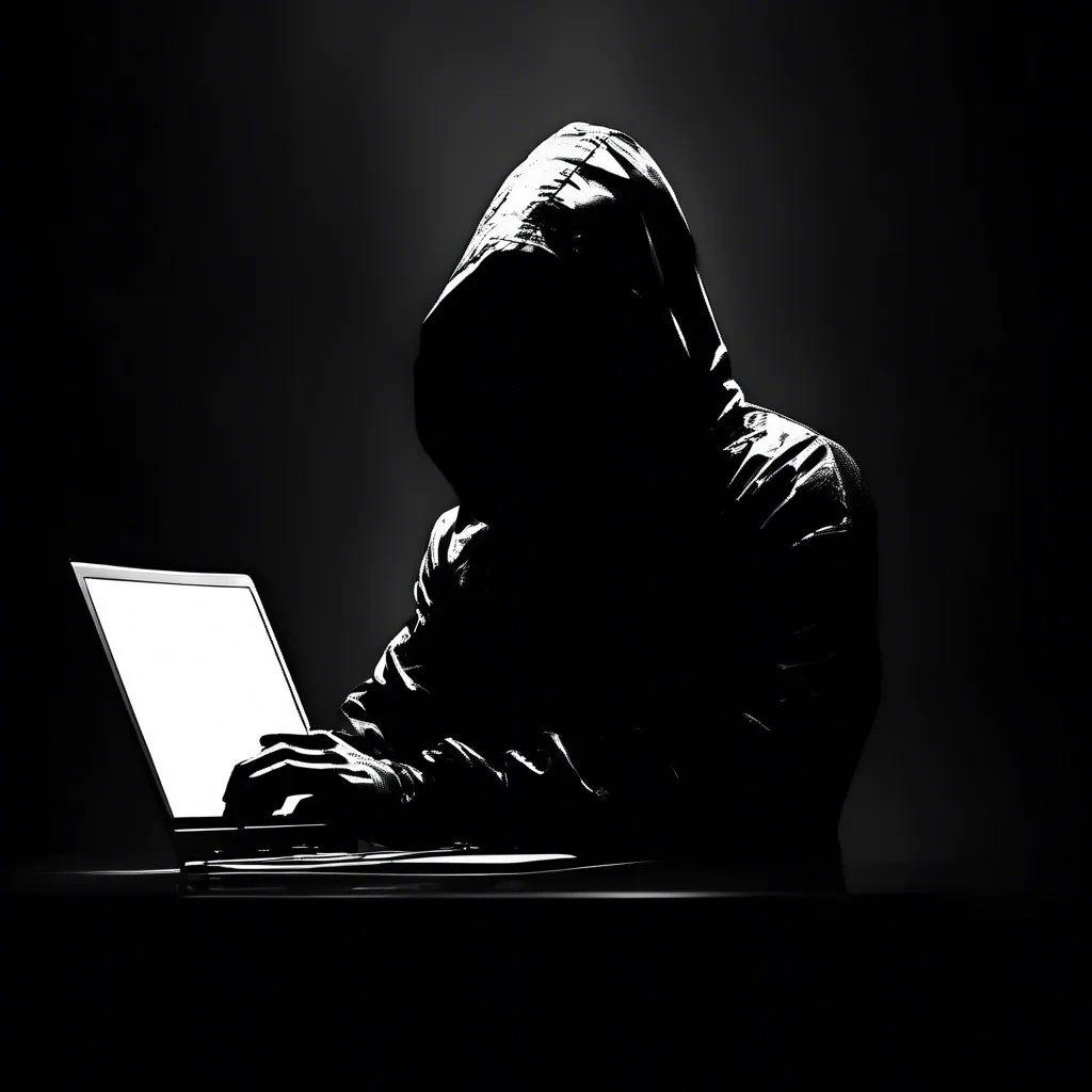 cyber hacker siluette in black and white moody dark atmosphere
