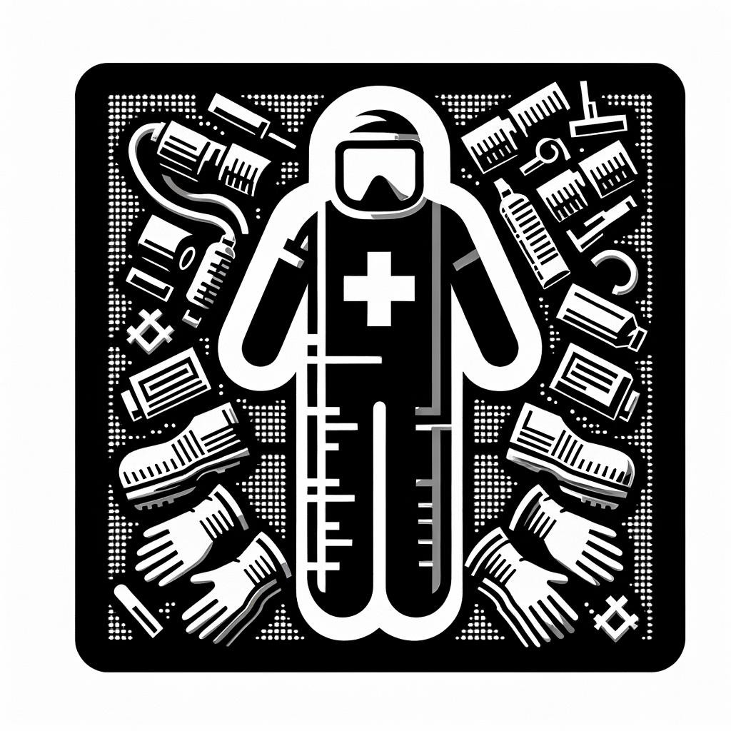 crée une icone noir et blanc 2d de 2cm sur 2cm a copier coller d'un emballage d'un EPI qui traine sur le sol avec une crois au millieu