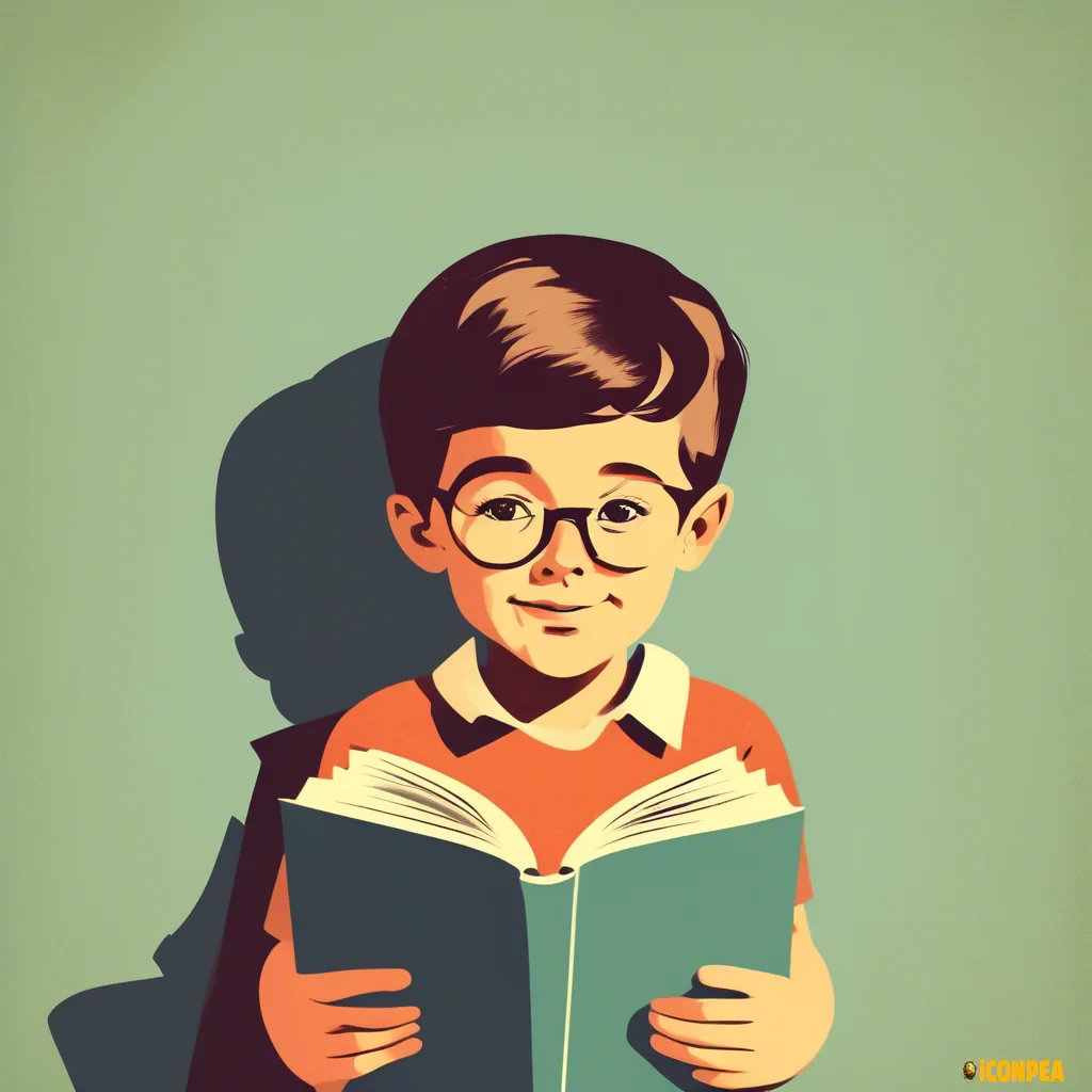 a retro looking yet minimalist looking male kid image for an e-book reading