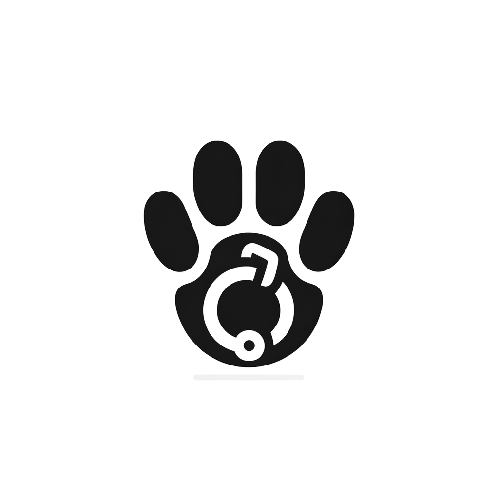 modern minimalist logo icon,  abstract dog paw silhouette,  negative space forming a handcuff shape within the paw,  clever and subtle integration,  pure black and white only, no gray, no gradients,  extremely clean and simple,  strong contrast and recognizable shape,  flat vector style, centered, no text, white background