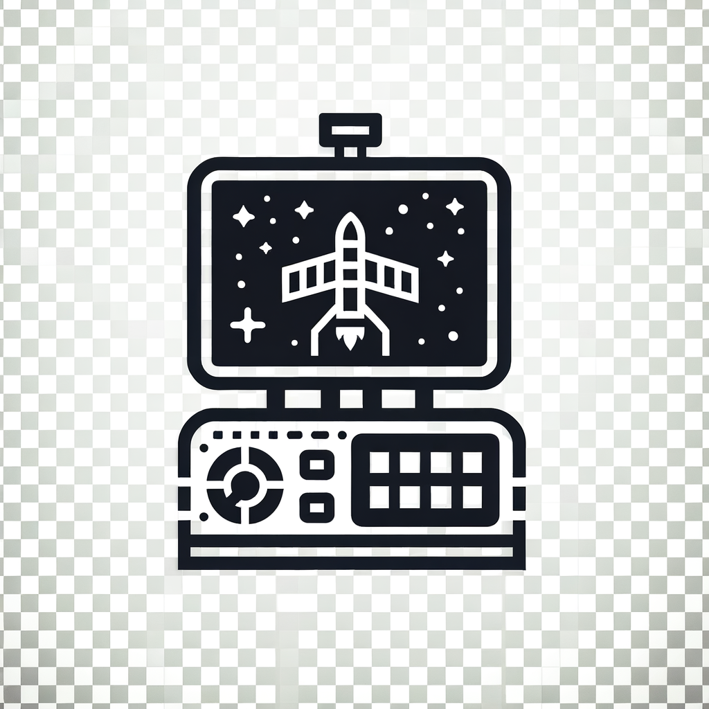 сделай мне минималистичную иконку без фона наземной станции изображения она должна выглядеть как ящик с экраном и устройствами управления - клавиши, джойстик