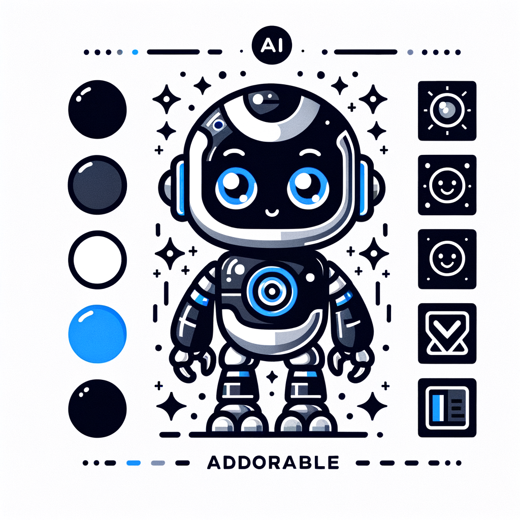 ロボット　ai かわいい　白と黒　ワンポイントで青