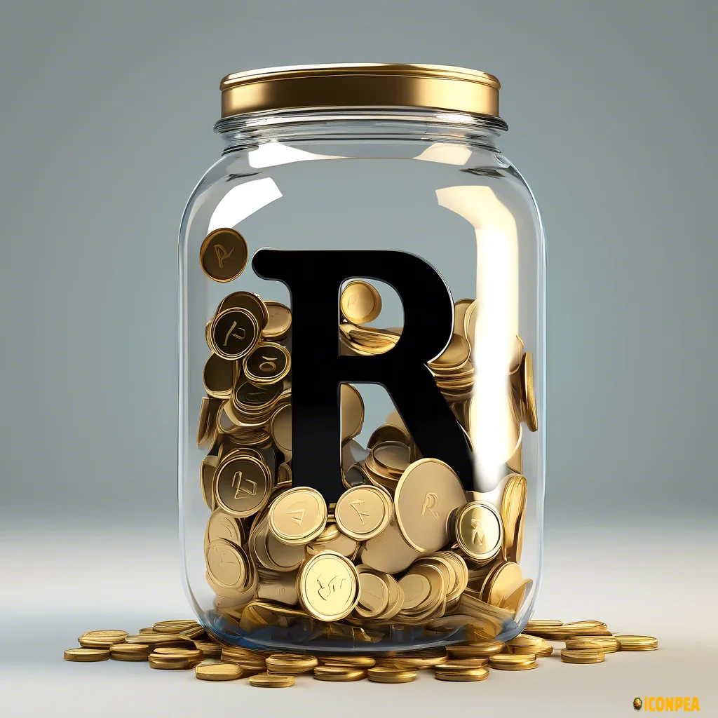 A graphic simple jar that filled with "R" coins from falling inside smooth animation, no background on it