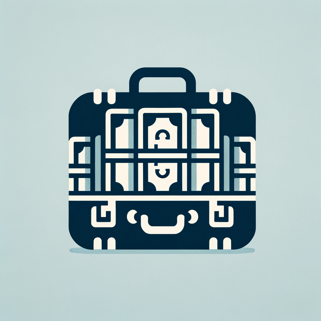 Give a suitcase full of currency as a minimal icon.