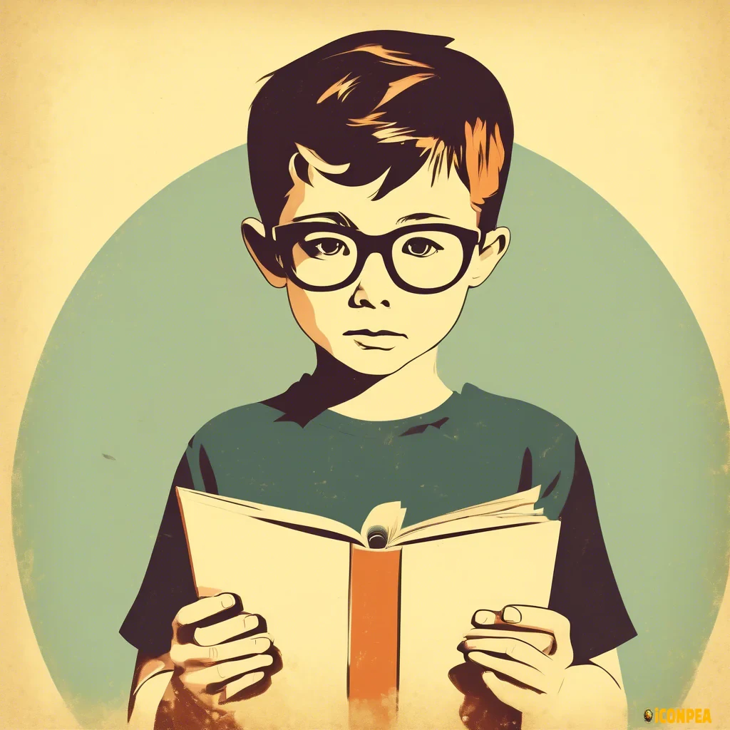 original a retro looking yet minimalist looking male kid image for an e-book reading