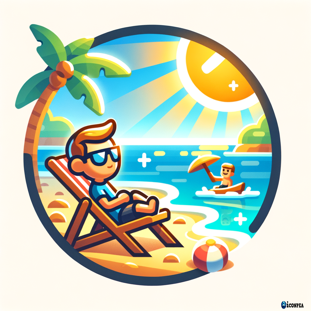 hey help me to get icon and ilustrate me an icon that the roblox boy in the iland and relaxing on his chair beach with sun glases on his face and watching hes freind playing on sea side or on beach side and give a icon to like Relaxing On Country side