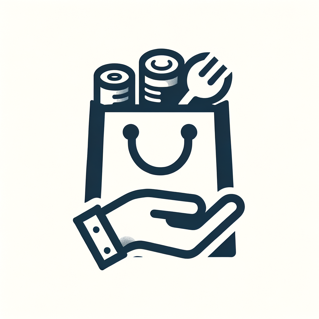 یک کیسه خرید پر از کنسرو رو که یک دست اونو گرفته به شکل یک ایکون کاملا مینیمال بده . ایکون تا جای ممکن مینمیمال باشه