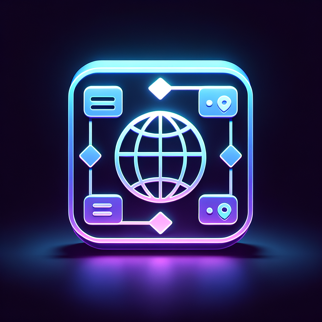 Minimalist app icon representing HTTP polling, loop arrows around a globe or server node, API request flow visualization, clean flat vector design, dark background with neon accents (blue, purple), modern developer tool aesthetic, simple geometry, no text, centered icon