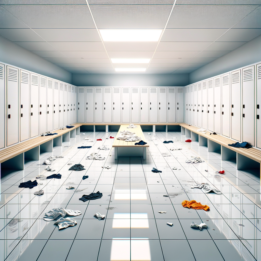 The changing room was clean and tidy, with floors free of dirt and watermarks, and no clothes or objects left lying on the floor.