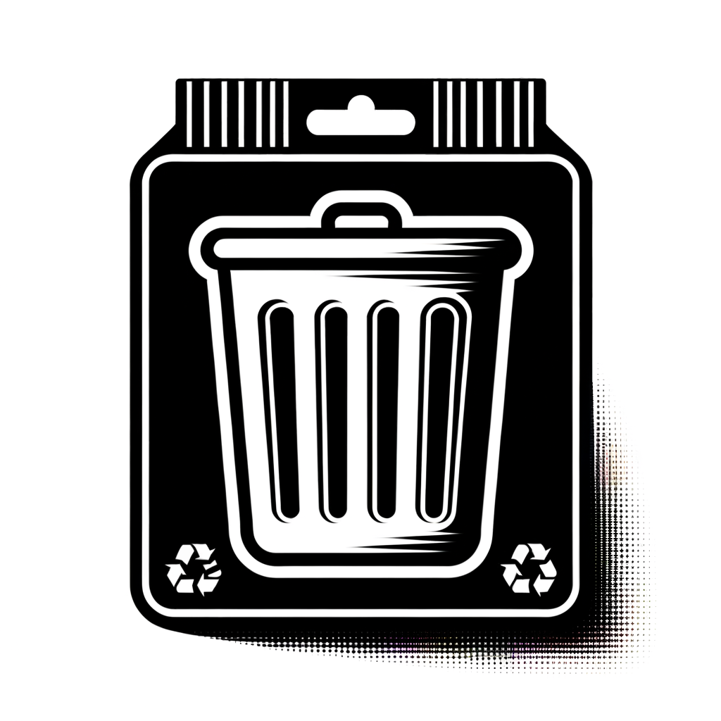 crée une icone noir et blanc 2d de dimention suivanta copier coller d'un emballaged'une poubelle propre et vide