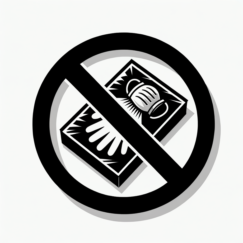 crée une icone noir et blanc 2d de 2cm sur 2cm a copier coller d'un emballage d'un EPI qui traine sur le sol avec une croix au millieu poir dire que cela ne vas pas