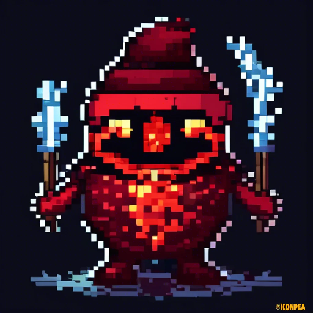 the head of an evil dark red snowman with red eyes, who has a big gear instead of a hat and a bitten carrot instead of a nose